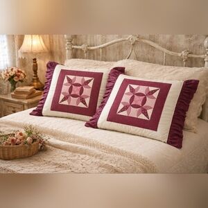 Vintage Hand-Sewn Quilted Pillow Shams | Standard Size | Ruffled Patchwork